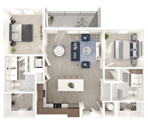 Floor plan for 2 beds, 2 baths, 1123 sqft